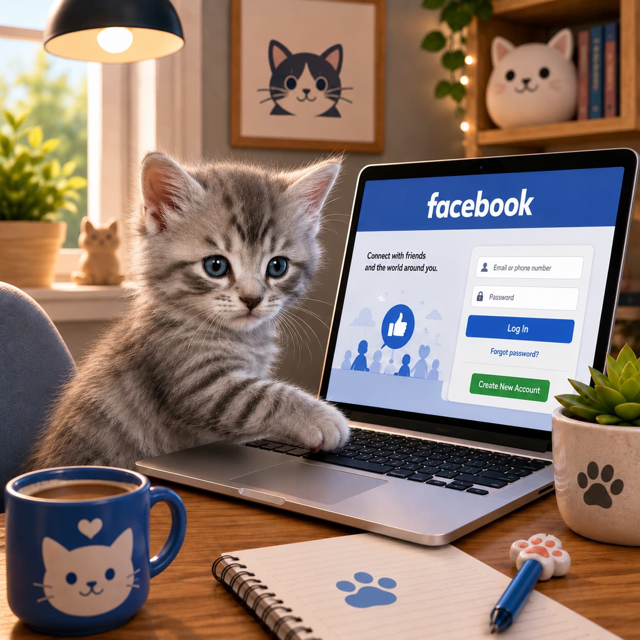 Kitten die inlogt met Facebook